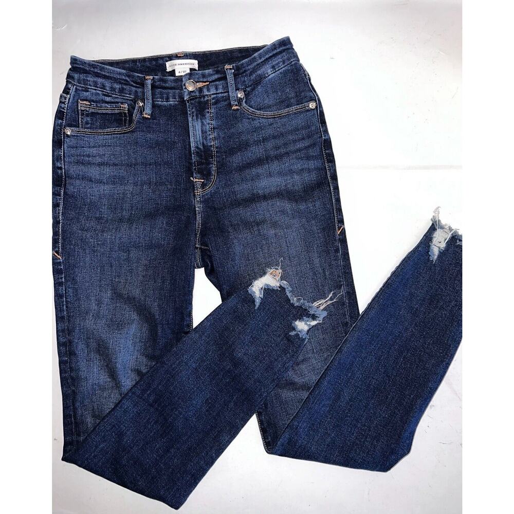 GOOD AMERICAN GOOD LEGS SKINNY STRETCH JEANS DISTRESSED CUFFS 4 / 27 #GLCH367T